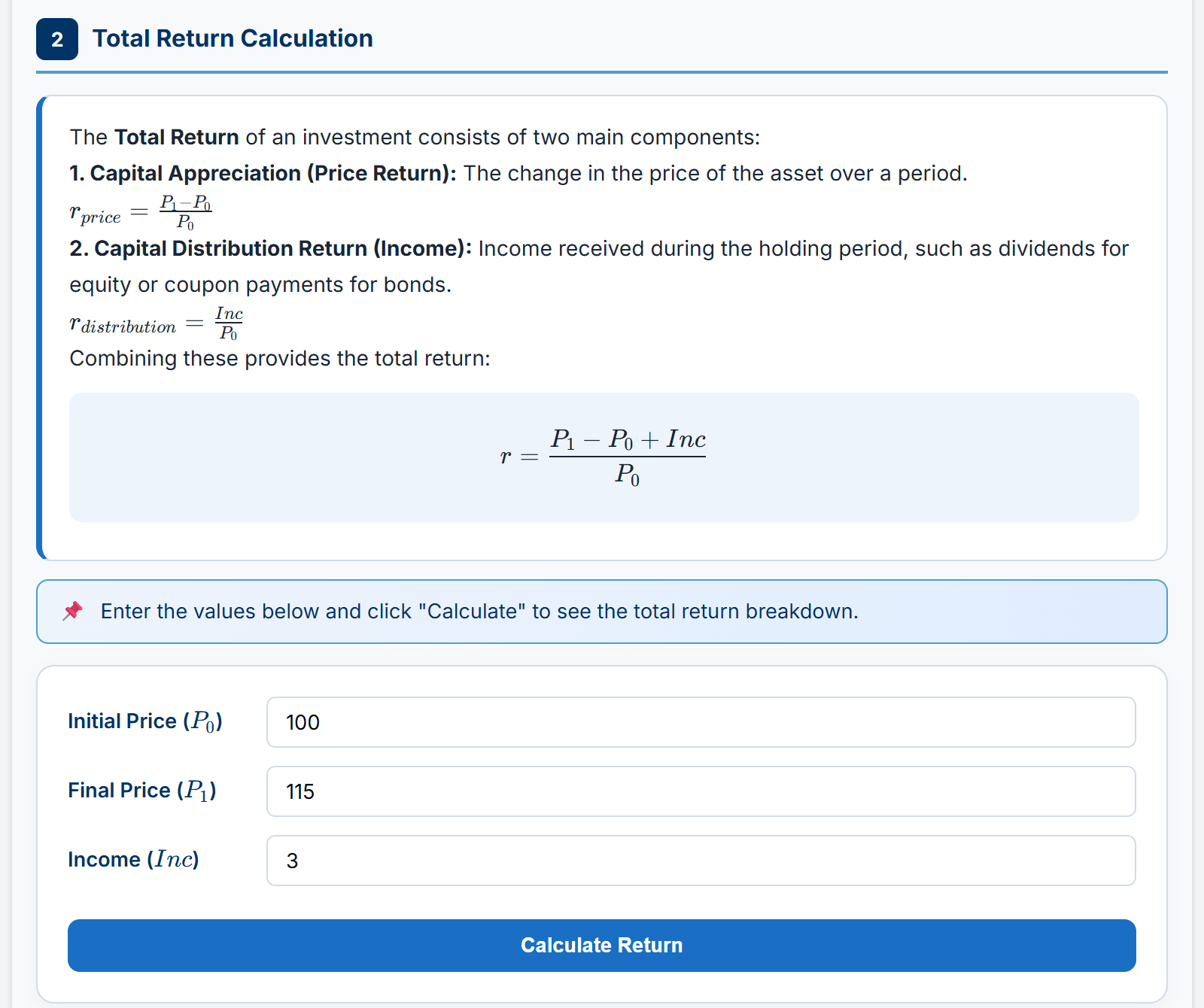 A lesson with a total return calculator
