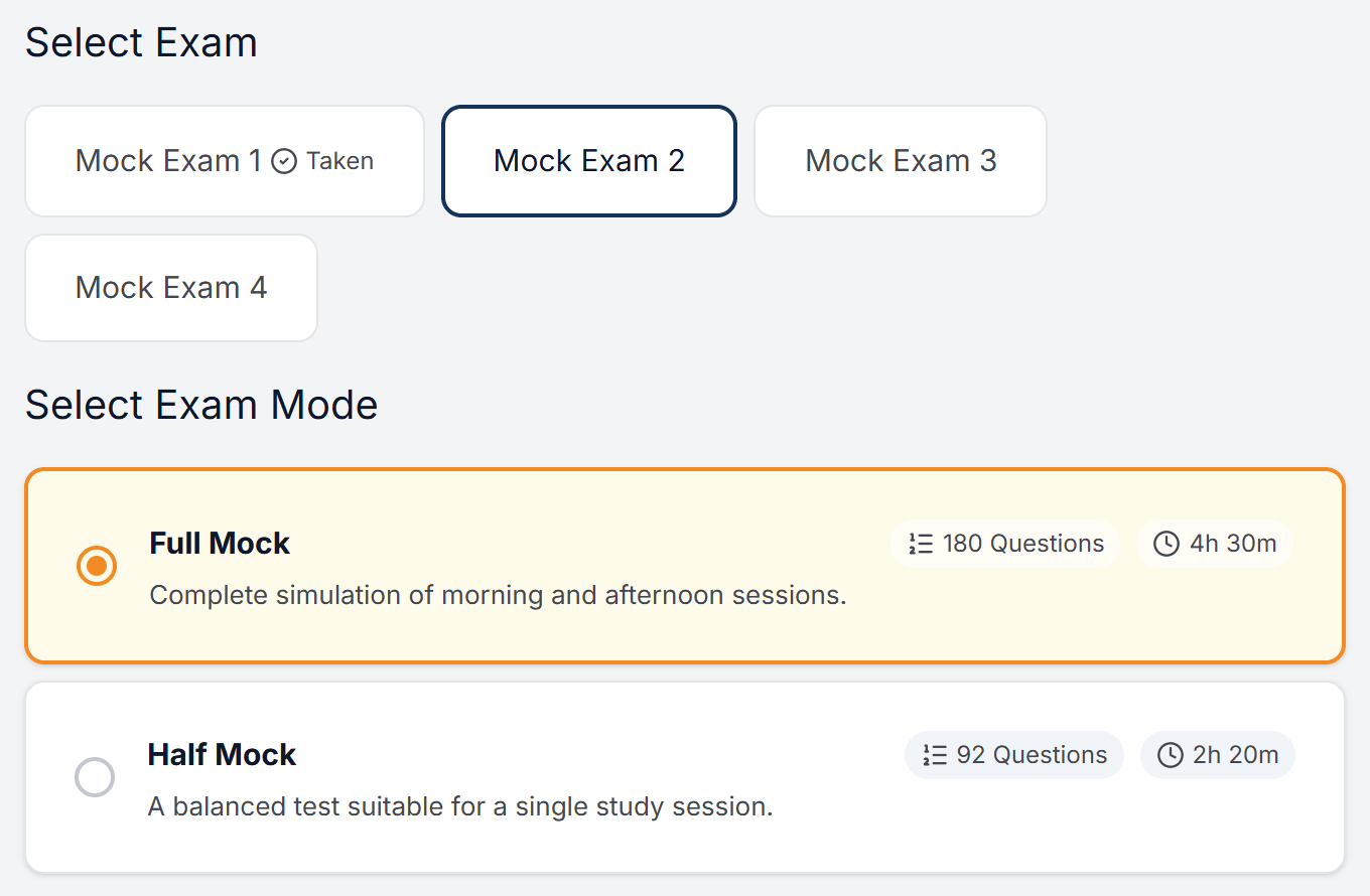 Choosing a mock exam and its length