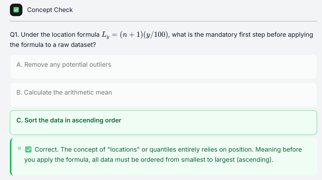 A lesson concept check with instant explanations