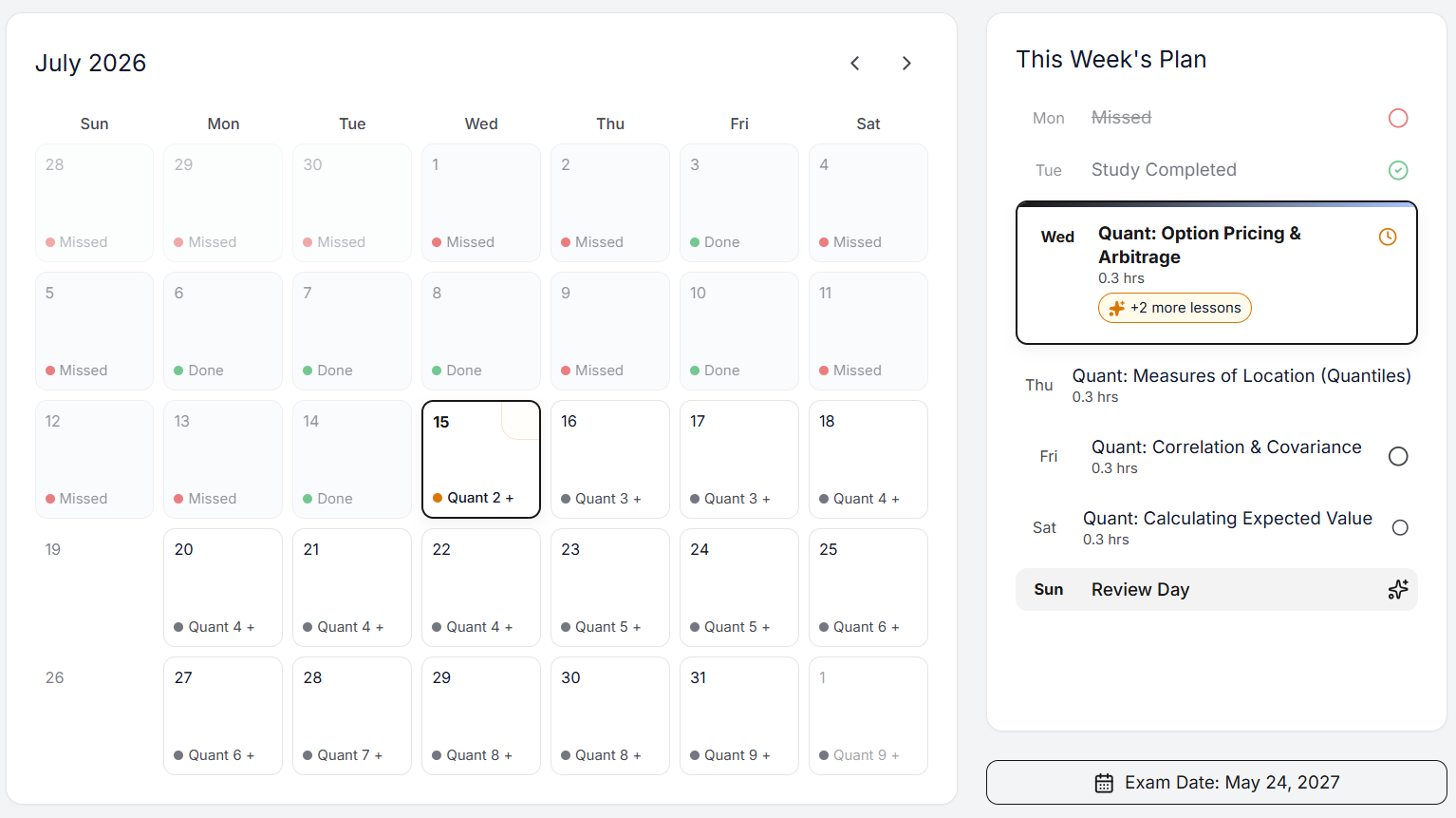 EduFite dynamic study planner calendar